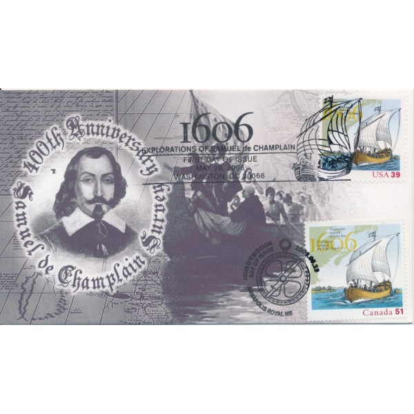 #4073 & #2155 Samuel de Champlain Joint Issue Canada Therome cachet FDC 50 made