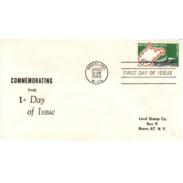 #1232 West Virginia Statehood 1st Loral Stamp Co. cachet First Day cover