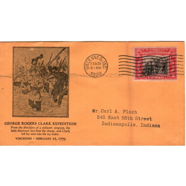 #651-4a George Rogers Clark Floyd Shockley cachet First Day cover Orange envelope