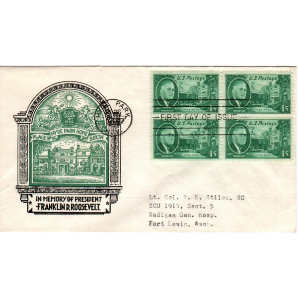 #930 block of 4 Franklin D. Roosevelt Cachet Craft / Staehle cachet First Day cover