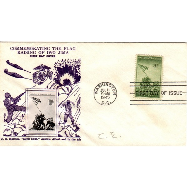 #929 Marines at Iwo Jima Crosby Purple cachet First Day cover