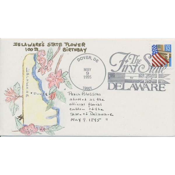 Delaware State Flower 100th Anniversary event cover Hand Colored FG cachet event cover