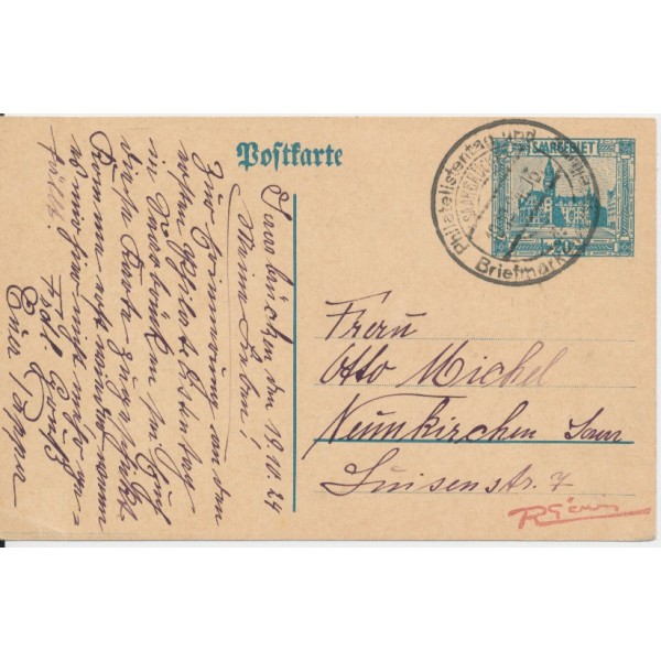 SAARLAND Philatelistentag 1924 in Saarbrucken card