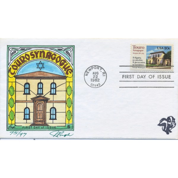#2117 Touro Synagogue Newport Rhode Island Hand Painted Pugh cachet First Day cover 97 made