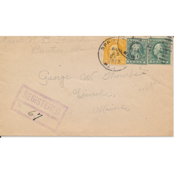 Springfield Maine Registered cover 10c stamp is sliced vertically and damaged