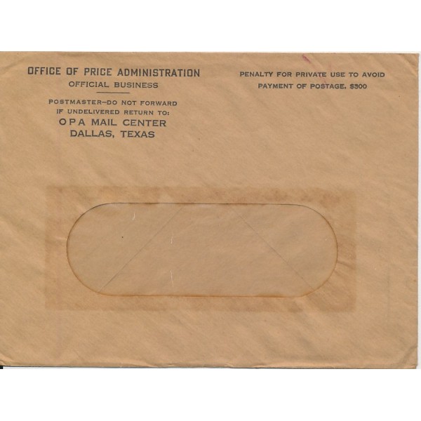 Office of Price Administration Penalty Envelope Dallas Texas